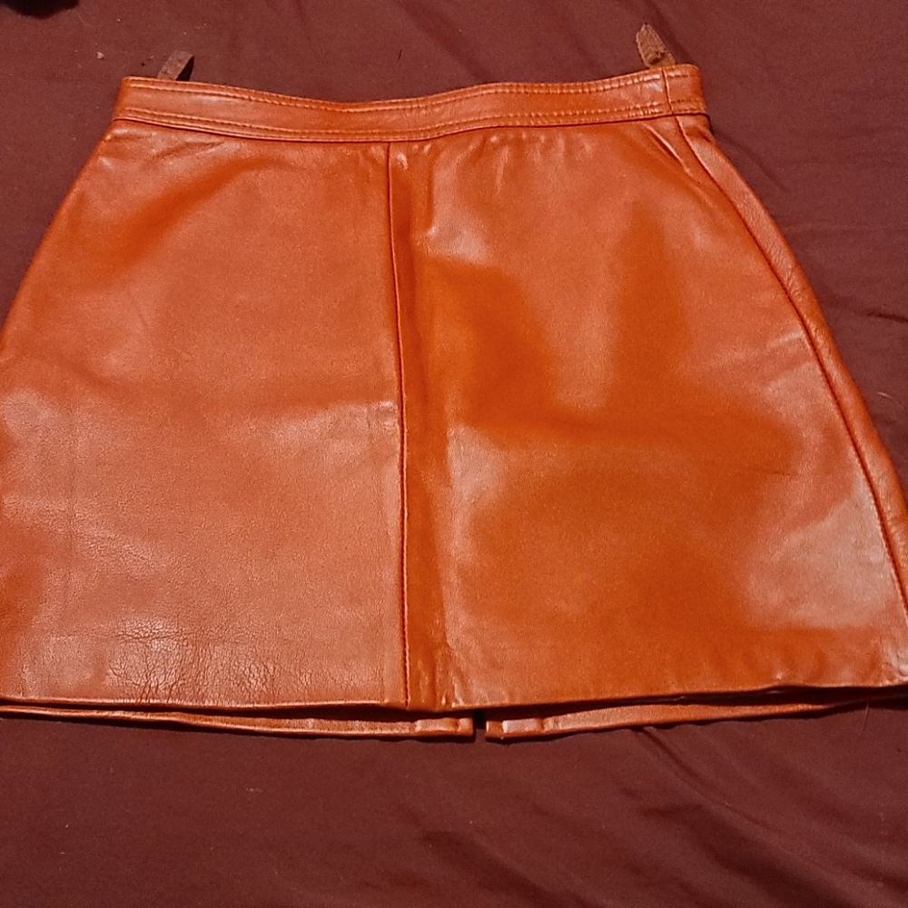 Red leather skirt